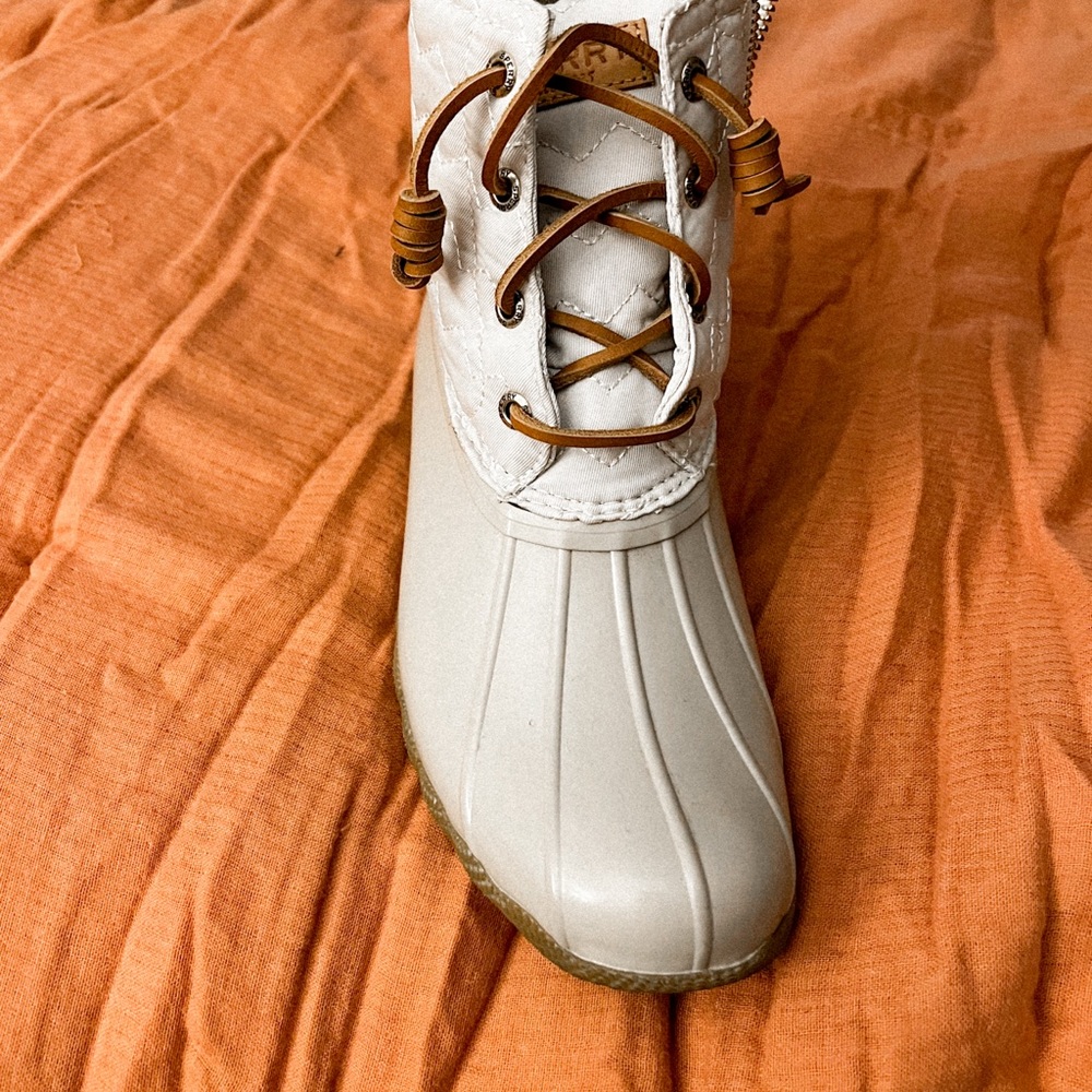 Cream Sperry Boots